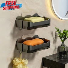 Soap Dish Holder Drain Rack for Bathroom Kitchen Wall Mounted Soap Storage Case
