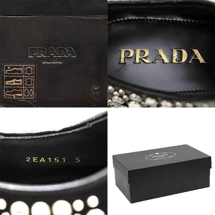 PRADA Dress Leather Shoes Rhinestone/Studs PlainToe Derby Women Size5 Multicolor image 10