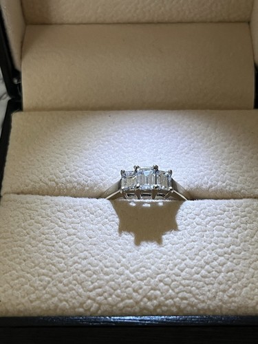 18ct W/G 0.69ct Three Emerald Cut Diamond Three Stone Ring, L1/2, Value £3000. - Picture 13 of 24