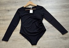 NWT Mangopop Women's Sz M Black Stretch V Neck Long Sleeve Bodysuit