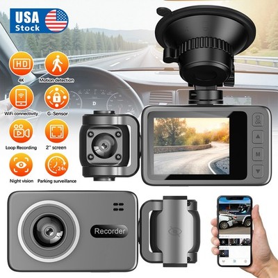 New 3 Channel 4K Car DVR WiFi APP Control Dash Cam w/ Rear Camera Parking Mode 