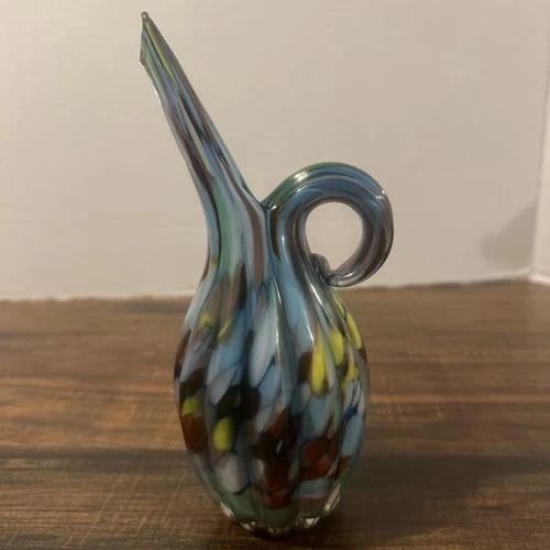 Vintage Art Glass Hand Blown Swirl Small Pitcher Vase Murano?  Read