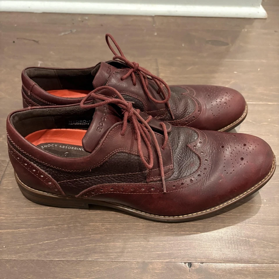 Rockport Shoes Mens Size 9.5 Burgundy Waterproof Slip Resistant Leather Wingtip - Image 2 of 4