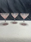 3 Vtg Extremely Rare Pink Depression Frosted Floral Rib Stem Champagne Glasses ￼