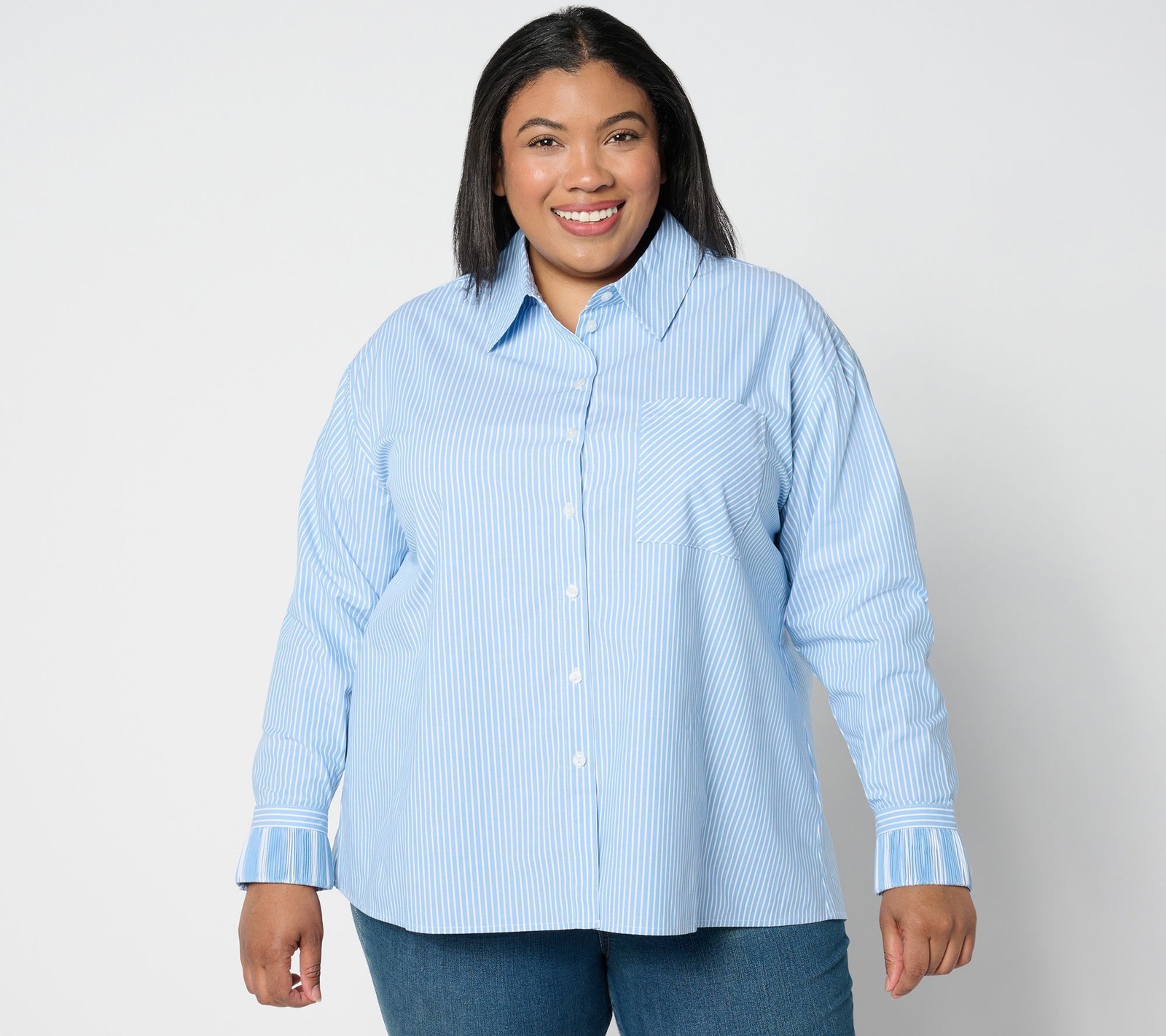 Women with Control Women's Top Petite P2XS Woven Button Front Shirt Blue A657904