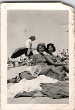 1940s Snapshot Two Women Swimsuits Beach Conversation Vintage American