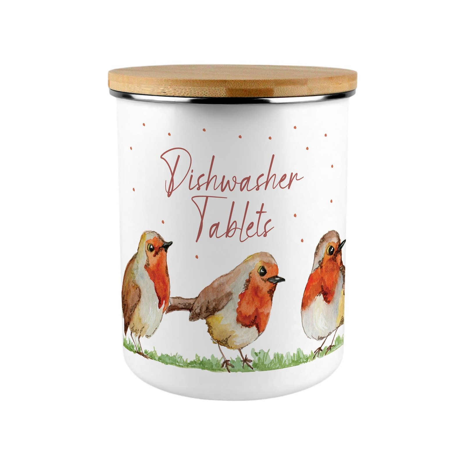 Large Dishwasher Tablets Canister - Robins Pattern Homeware Bird Lover Gift
