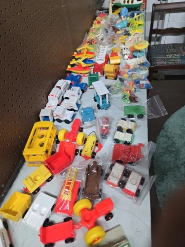 Vintage Fisher Price Little People Lot Cars Trucks Plane Animals Furniture Rare