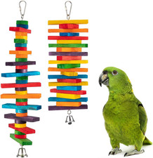 2Pcs Bird Toys - Parrot Toys with Multicolored Natural Wooden Blocks, Bird Chewi