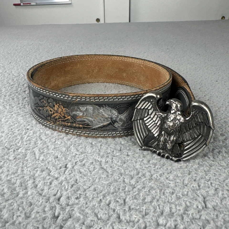 Cinturón De Colección Dixie Cuero Western Eagle Hebilla Peltre Hombres 38 Gris Tooled Hecho en EE. UU. Foto 2 de 4