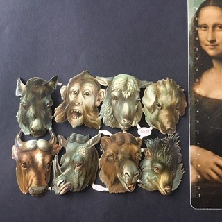 8 Chromos Anciens Têtes Animaux Signé H&M XIXè Découpis Gaufré Victorian Scraps