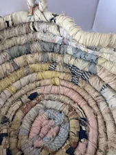 Vintage Rolled Rag Cloth Heart 14" Basket Primitive Country Farmhouse