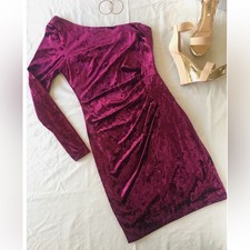 Eliza J Crushed Velvet One Shoulder Ruched Dress Size 16 Wine Plum Color