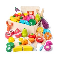32 Pcs Wooden Play Food Sets for Kids Kitchen Accessories, Montesso... Fast Ship