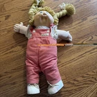 VTG  Cabbage Patch Kids doll  Blonde Curly Hair 2 Ponytails Overalls Shoes 1982