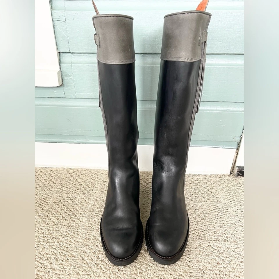 Penelope Chilvers 8/8.5 Botas Largas Borla Cuero Negro Otoño Ecuestre Preppy Foto 4 de 4