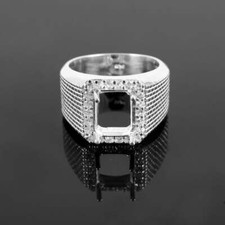 Solid Silver Ring Setting Men 8x10 mm Emerald Cut Engagement Semi Mount Rings