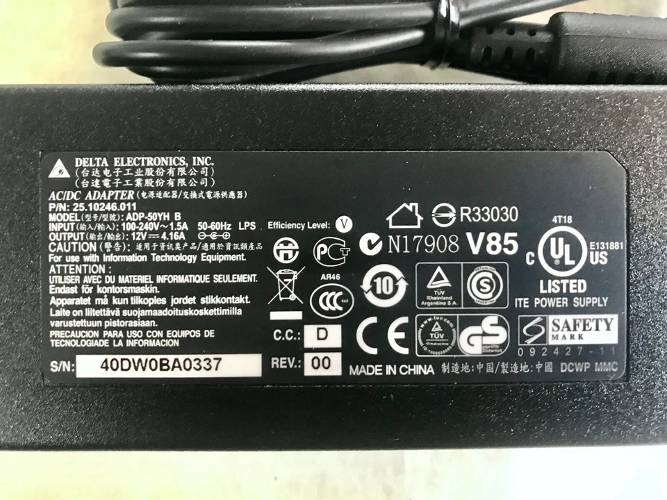 Lot of 100 Delta Electronics AC Adapter N17908 V85 12V 4.16A w/ Power Cable - Image 2 of 3