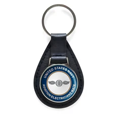 U.S. Navy Aviation Electrician's Mate Black Leather Keychain Silver Keyring