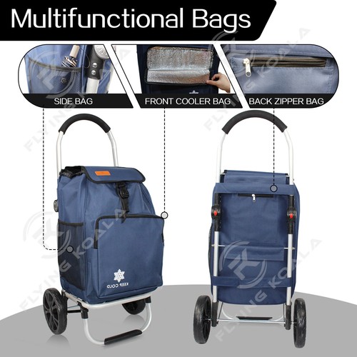 Foldable Shopping Trolley Cart Folding Grocery Luggage Basket Bag Wheel Portable - Picture 3 of 10