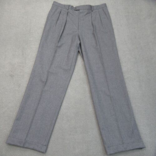 Hickey Freeman Dress Pants Men's 34R Grey Wool Pleated Cuffed Trousers 36 x 31
