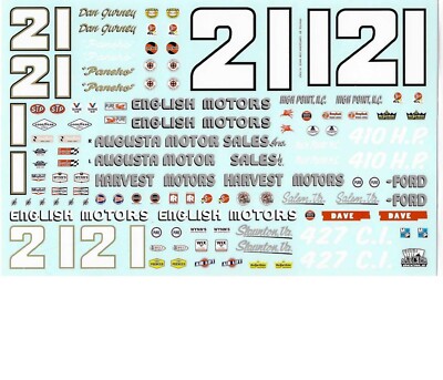Ace #21/#121 Augusta/English/Harvest Motors Dan Gurney/Marvin Panch 1/25 decal