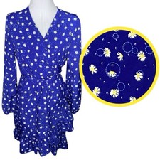 Daisy Bubble Wrap Dress Womens S Blue Long Sleeve Cottagecore Coquette Party Fun