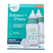 Evenflo Balance Prints Wide Neck BPA-Free 9 oz Baby Bottles 2-Pack Open Box