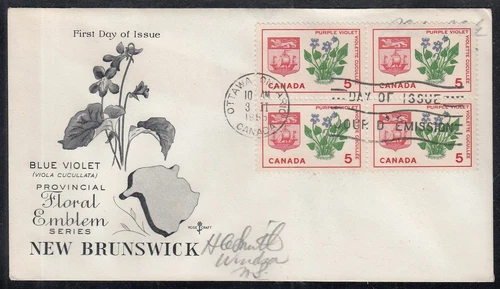 Canada Scott 421 Blk 4 Rose Craft FDC - New Brunswick Flower