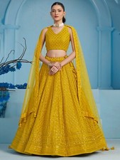 Latest New Yellow Georgette Lehenga Choli With Net Dupatta For Haldi Function