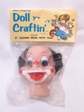 Vtg Doll Craftin' 3" Clown Head With Hair For Doll Making New Sealed