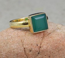 Gold Plated 925 Silver Jewelry Green Onyx Gemstone Ring Size 7 Birthday Gift