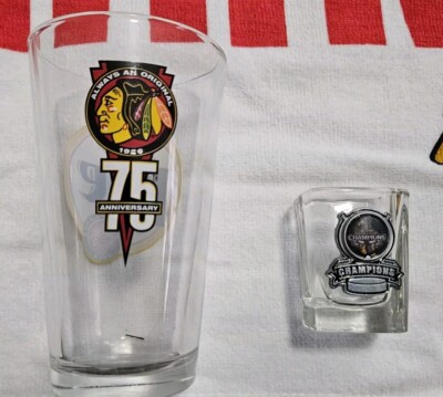 2010 Chicago Blackhawks Stanley Cup Champs, Shot, Miller Lite 75th Glass &  Towel | eBay