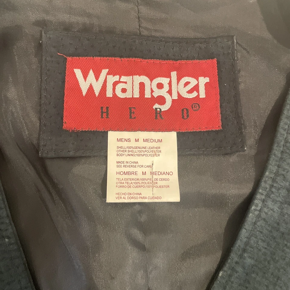 VTG Wrangler Hero Leather Vest Dark Green Black Western Cowboy Rodeo Men’s Sz M — 第 2/4 张图片