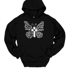 Butterfly Cross Hooded Sweatshirt Christian Catholic Jesus Praise God Hoodie