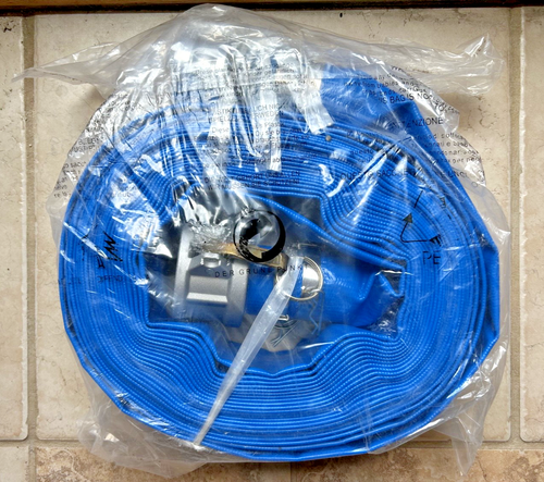 Blue PVC LayFlatDischarge Hose 2"x50' Camlock C&E Fittings B06-SD0CCEB002-050