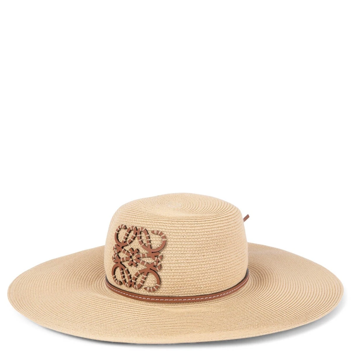 68197 auth LOEWE X PAULA S IBIZA beige LEATHER TRIMMED STRAW Hat