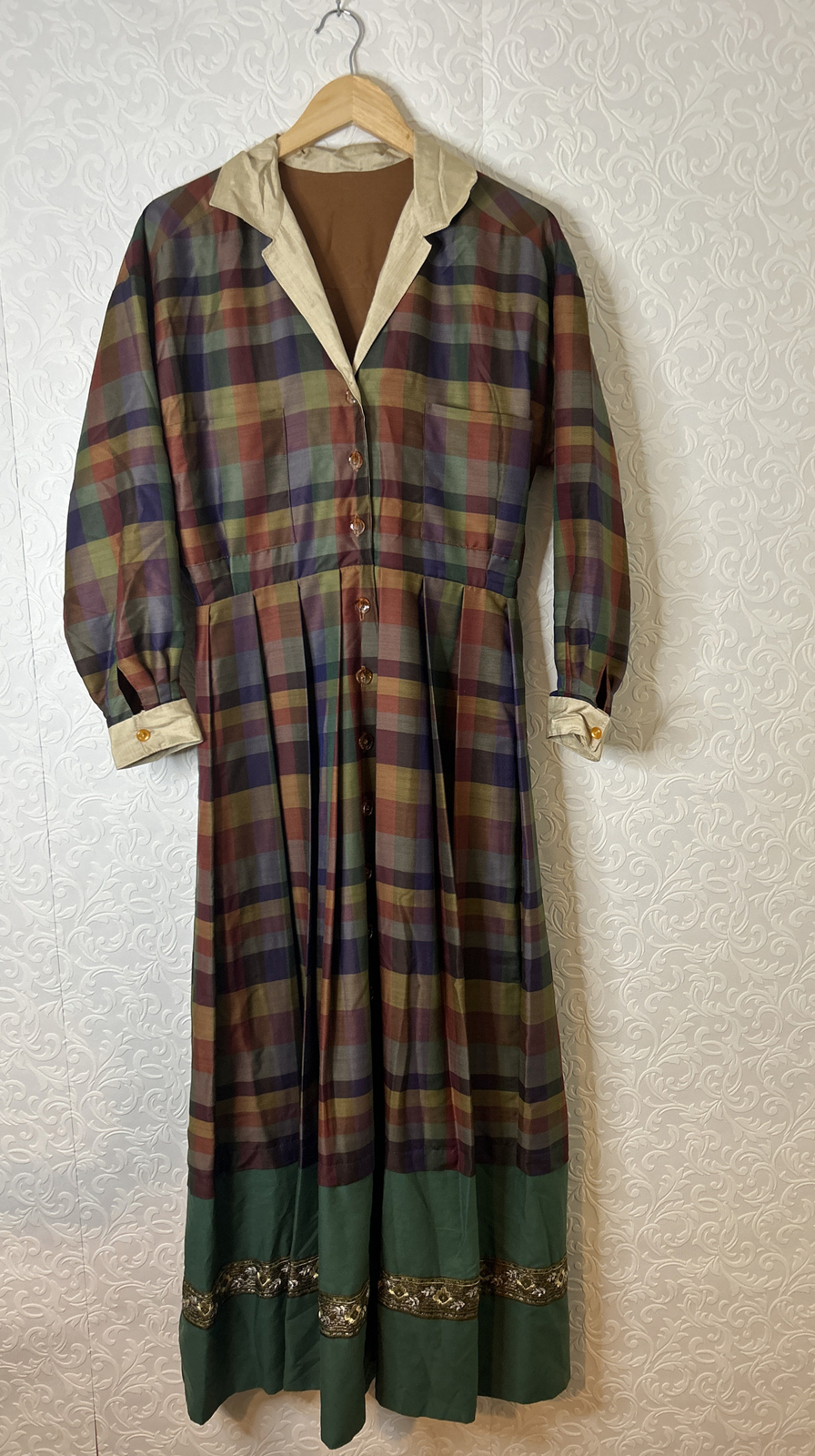 Vintage Green Gingham Button Down Collared Lined … - image 1