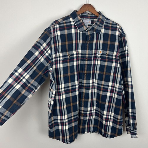 Carhartt Flannel Shirt Mens XL Navy Plaid Hubbard Original Fit Long Sleeve Mid - Picture 6 of 11