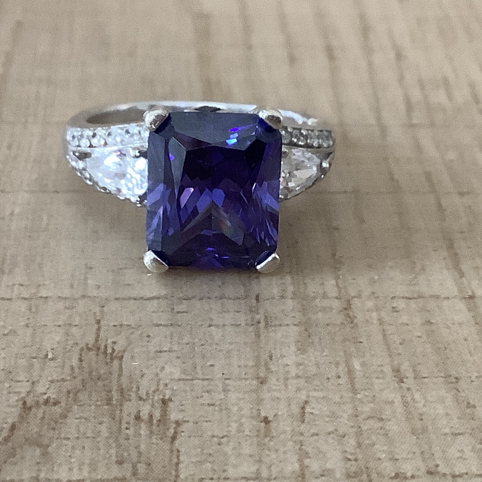 Sterling Silver Rectangular Deep Purple Amethyst … - image 1