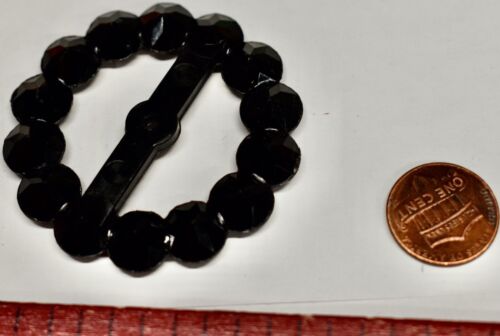 VINTAGE SCARF BUCKLE SLIDE BUCKLE BLACK FAUX RHINESTONE PLASTIC ACCESSORY 50s - Picture 2 of 2