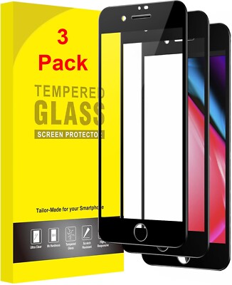 3-Pack Black Edged Tempered Glass Screen Protector For iPhone 7 Plus / 8 Plus