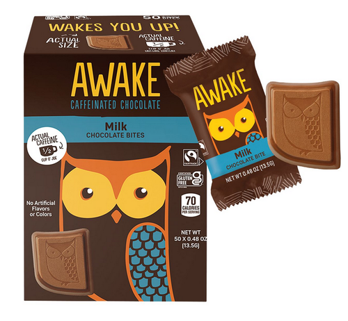 Awake Caffeinated Chocolate Bites - Milk Chocolate 50 Bites, 50mg caffeine each