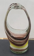Vintage Murano Hand Blown Art Glass Basket Vase 8"