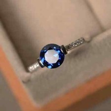 2.21 Ct Round Cut Natural Sapphire Diamond Wedding Ring 14K Solid White Gold