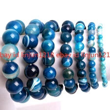 Natural Striped Onyx Agate Gemstone Beads Stretchy Bracelet 7.5'' 6/8/10/12/14mm