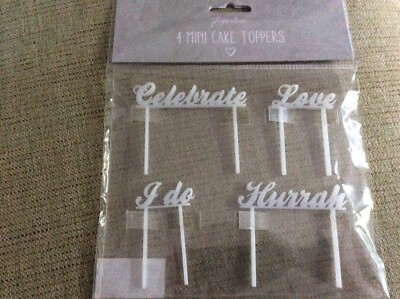 New Pack of 4 Paperchase Mini Cake Toppers - Wedding Theme - I Do Love Celebrate