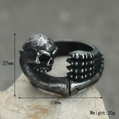 Vintage Skull Hand Skeleton Ring Stainless Steel Biker Hip Hop Ring Size 7-13