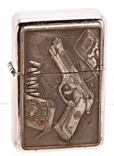 1 - WIND PROOF FLIP TOP LIGHTER, Hand Gun Theme Ster - I