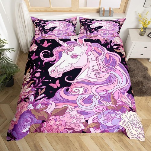 Unicorn Bedding King Size for Kids Toddler Pink Butterfly Comforter